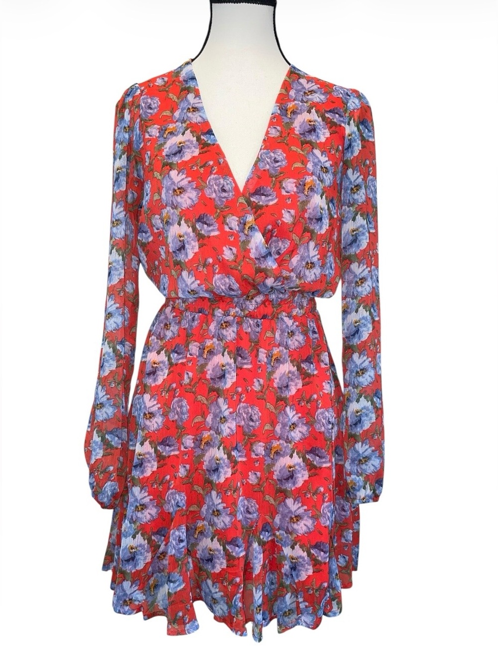 Trixxi Floral Orange V-Neck Long Sleeve Dress